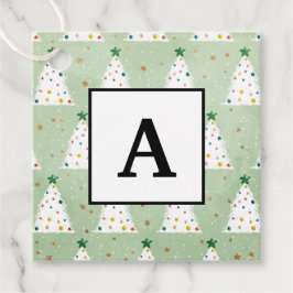 Verdroogde witte kerstbomen Groene Ster & Ornament Bedankjes Labels