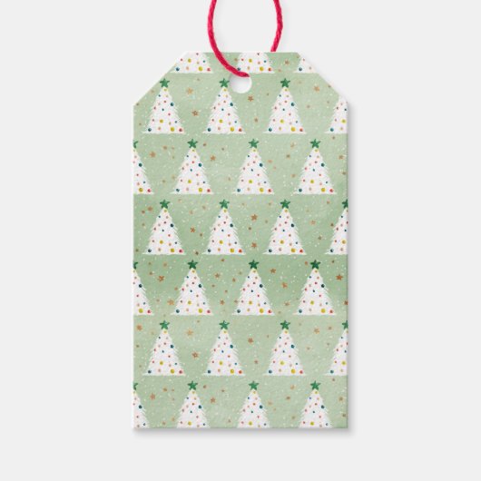 Verdroogde witte kerstbomen Groene Ster & Ornament Cadeaulabel (Voorkant)