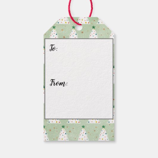 Verdroogde witte kerstbomen Groene Ster & Ornament Cadeaulabel (Achterkant)