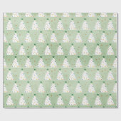 Verdroogde witte kerstbomen Groene Ster & Ornament Cadeaupapier (Vlak)
