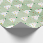 Verdroogde witte kerstbomen Groene Ster & Ornament Cadeaupapier (Hoek)