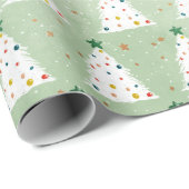 Verdroogde witte kerstbomen Groene Ster & Ornament Cadeaupapier (Rol Hoek)