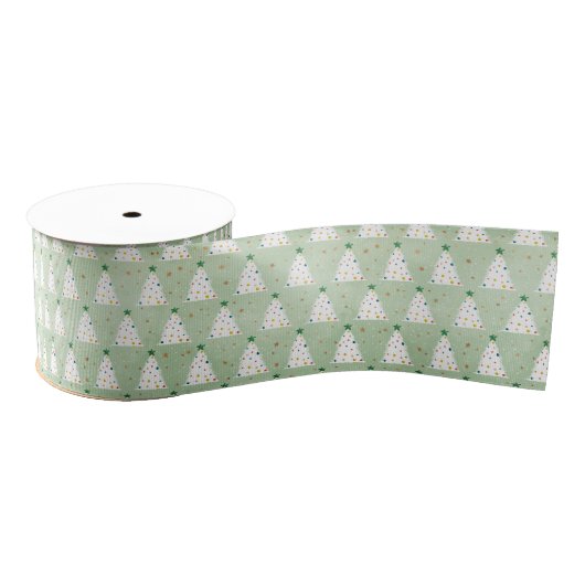Verdroogde witte kerstbomen Groene Ster & Ornament Grosgrain Lint (Spoel)
