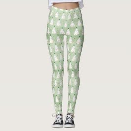 Verdroogde witte kerstbomen Groene Ster & Ornament Leggings