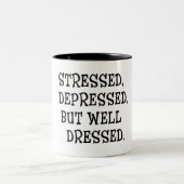 Verdrukt. Afgerangschikt, maar goed gedrukt Citaat Tweekleurige Koffiemok (Center)