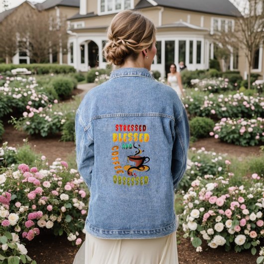 Verdrukt gebak en koffie geobsedeerd denim jacket (Huwelijk Achterkant)