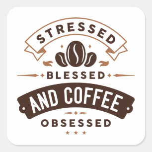 Verdrukt gebak en koffie geobsedeerd vierkante sticker