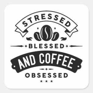 Verdrukt gebak en koffie geobsedeerd vierkante sticker