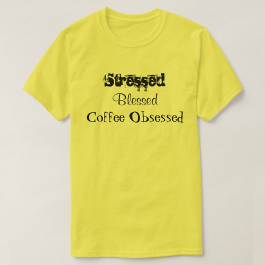 Verdrukte koffie zonder kop, geobsedeerd als geel t-shirt (Design voorkant)