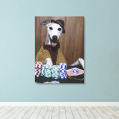 Verdrukte Whippet-hond op goktafel Canvas Afdruk (Insitu (Houten vloer))