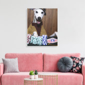 Verdrukte Whippet-hond op goktafel Canvas Afdruk (Insitu (Woonkamer))