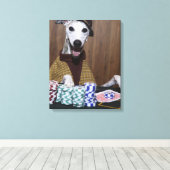 Verdrukte Whippet-hond op goktafel Canvas Afdruk (Insitu (Houten vloer))