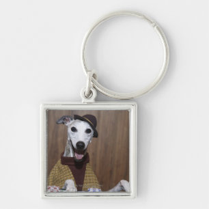 Verdrukte Whippet-hond op goktafel Sleutelhanger