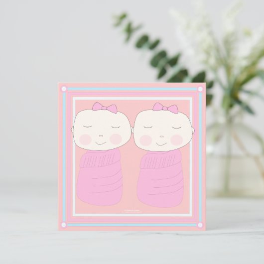 Verdubbel de Joy!  Twin Girl Shower-uitnodiging Kaart (Staand voorkant)