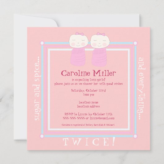 Verdubbel de Joy!  Twin Girl Shower-uitnodiging Kaart (Achterkant)
