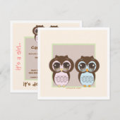 Verdubbel de Joy!  Twin Owl Boy Girl Baby shower Kaart (Voorkant / Achterkant)