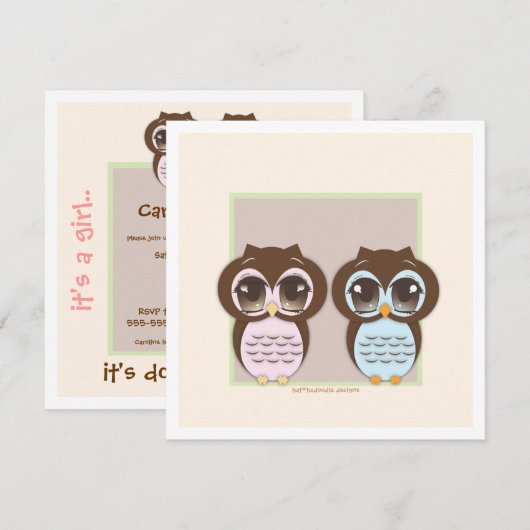 Verdubbel de Joy!  Twin Owl Boy Girl Baby shower Kaart (Voorkant / Achterkant)