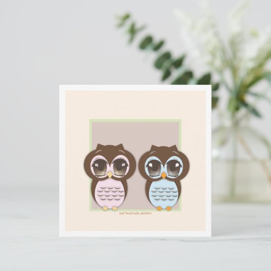 Verdubbel de Joy!  Twin Owl Boy Girl Baby shower Kaart (Staand voorkant)