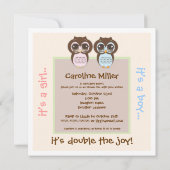Verdubbel de Joy!  Twin Owl Boy Girl Baby shower Kaart (Achterkant)