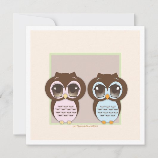 Verdubbel de Joy!  Twin Owl Boy Girl Baby shower Kaart (Voorkant)