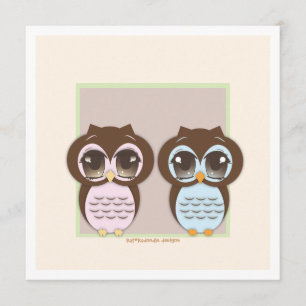 Verdubbel de Joy!  Twin Owl Boy Girl Baby shower Kaart