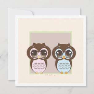 Verdubbel de Joy!  Twin Owl Boy Girl Baby shower Kaart