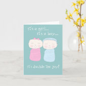Verdubbel de vreugde! Twin Girl & Boy Notecard Kaart (Gele Bloem)