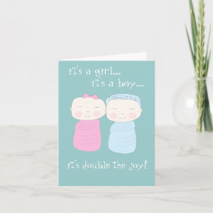 Verdubbel de vreugde! Twin Girl & Boy Notecard Kaart