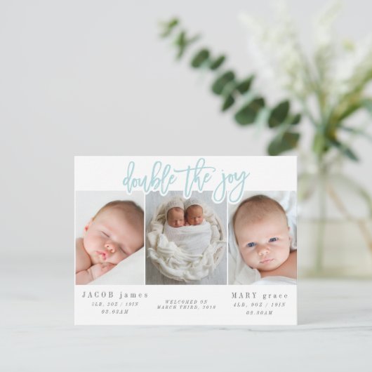 Verdubbel het briefkaart van de vreugdetweelinggeb (Staand voorkant)