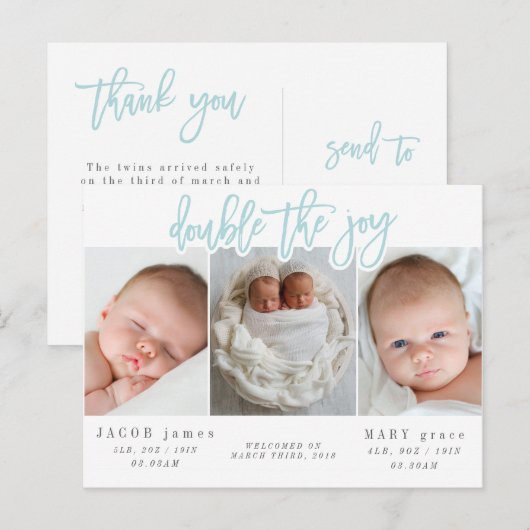 Verdubbel het briefkaart van de vreugdetweelinggeb (Voorkant / Achterkant)