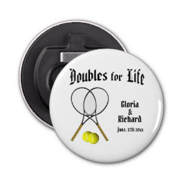 Verdubbeling van het leven Tennis Wedding Button Flesopener