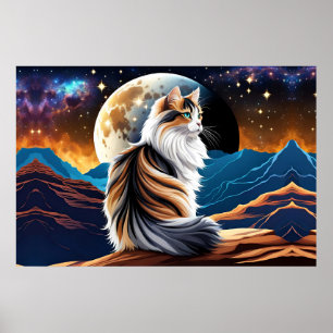 Verdun Calico kat en woestijn maan Poster