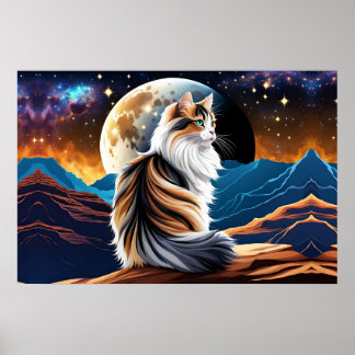 Verdun Calico kat en woestijn maan Poster