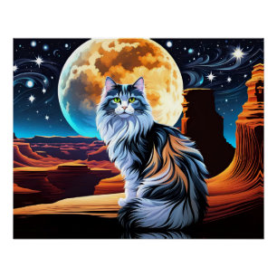 Verdun Calico kat, in de woestijn-volle maan Perfect Poster