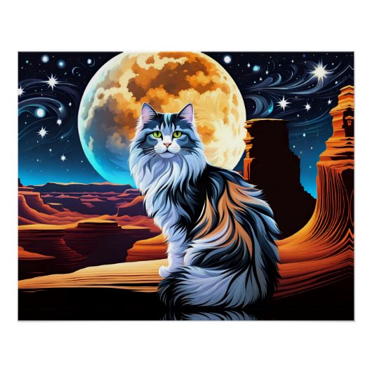 Verdun Calico kat, in de woestijn-volle maan Perfect Poster (Voorkant)