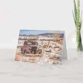 Verdunde, robuust Antiek auto in sneeuw Kaart (Voorkant)