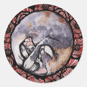 Verdunde Schotse Lapjeskat Kat Rode Klaproos Bloem Ronde Sticker