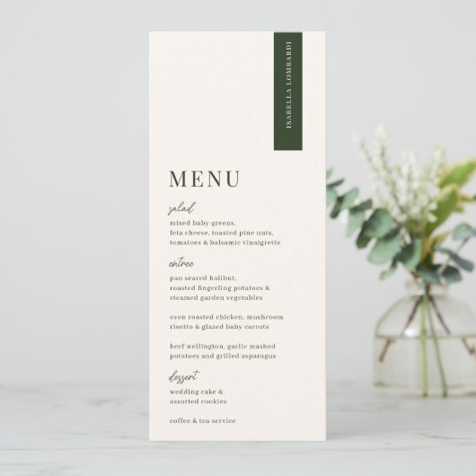 VERDURE Modern Wedding Place Card Menu Kaart (Staand voorkant)