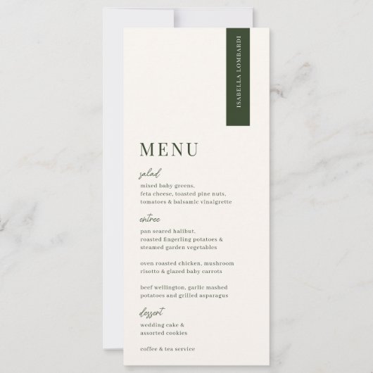 VERDURE Modern Wedding Place Card Menu Kaart (Voorkant)