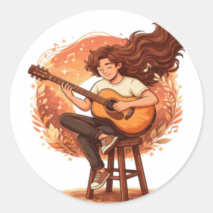 Verdwaald In De Muziek Knus Gitaarspelers Esthetis Ronde Sticker