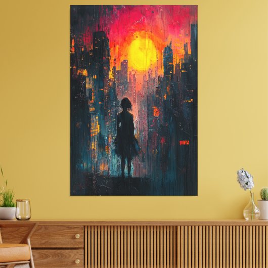 Verdwaald in de stad Hedendaagse expressionist Urb Canvas Afdruk (Insitu (Woonkamer))