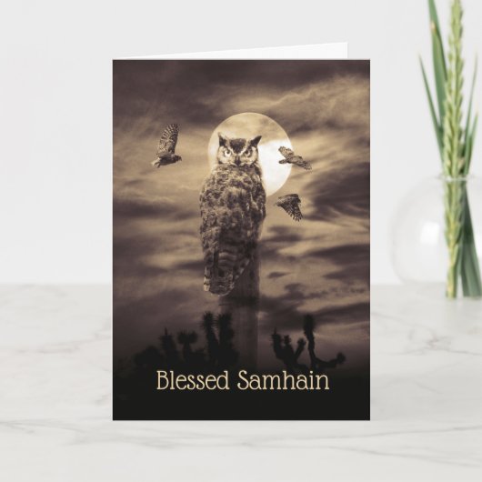 Verdwenen Samhain met Owl en gedicht Kaart (Voorkant)
