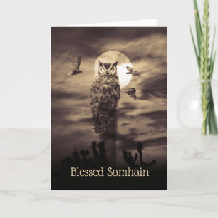 Verdwenen Samhain met Owl en gedicht Kaart