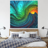 "Verdwijnende zon" Abstracte fractale golven Canvas Afdruk (Insitu (Slaapkamer))