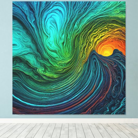 "Verdwijnende zon" Abstracte fractale golven Canvas Afdruk (Insitu (Houten vloer))