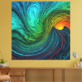 "Verdwijnende zon" Abstracte fractale golven Canvas Afdruk (Insitu (Woonkamer))
