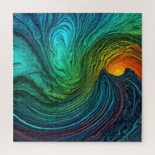 "Verdwijnende zon" Abstracte fractale golven Legpuzzel