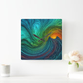 "Verdwijnende zon" Abstracte fractale golven Vierkante Klok (Huis)