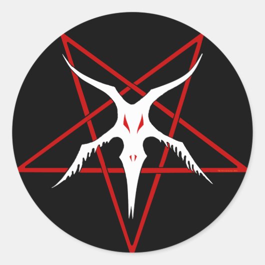 Vereenvoudigd Baphomet Pentagram - Zwart Ronde Sticker (Voorkant)