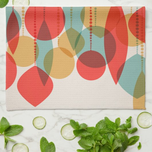 Vereenvoudigde Retro-Ornamenten rood, geelbruin, b Theedoek (Gevouwen)